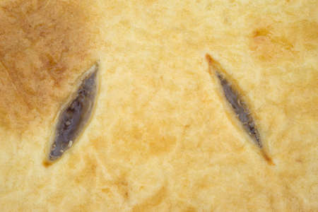 Close view of the cut vents in the pastry crust of a sugar free apple pie.