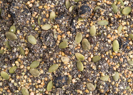 Close view of chia, cranberry and pumpkin seeds breakfast cereal.の写真素材