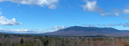 Panoramic view of Kingfield Maine in late autumn with Mount Abram in the distance.の写真素材