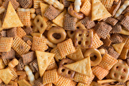 Close view of a mix of small snack food.の写真素材
