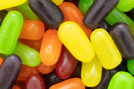 A very close view of chewy colorful sugar candy.