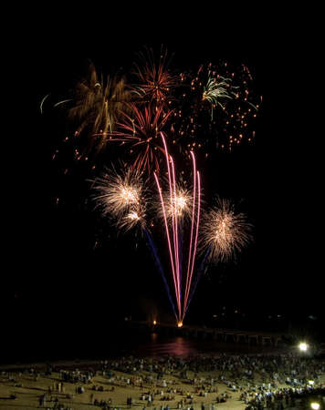 Fireworks display on the beachの写真素材