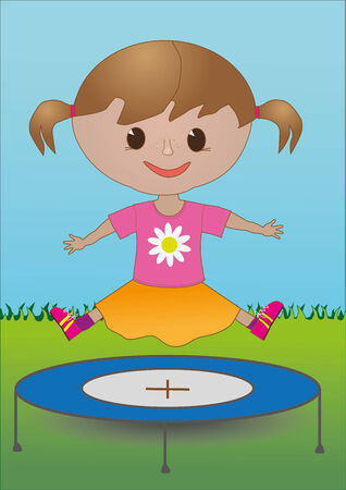 A girl on a trampolineのイラスト素材