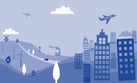 Landscape with village and cityのイラスト素材