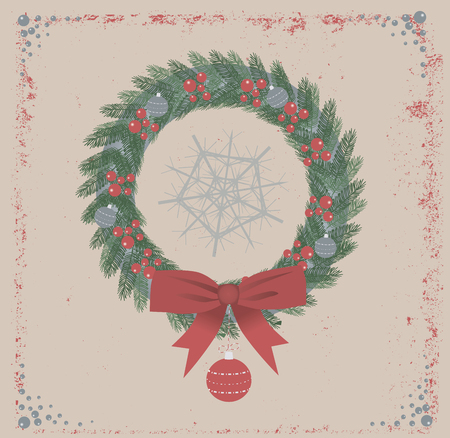 Christmas card with pine branches Christmas wreathのイラスト素材