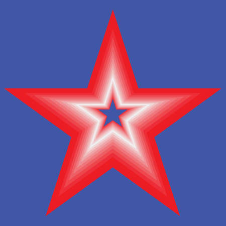 Red star with a gradient to light pink on a blue background. The middle star is the background color so it appears to be a hole.のイラスト素材