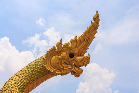 Head of naga or water spirit  with blue sky の写真素材