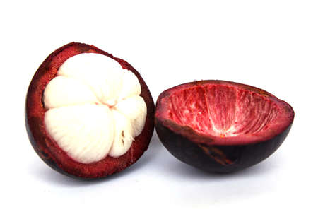 Fresh mangosteen fruit close up macro Isolated on white backgroundの写真素材