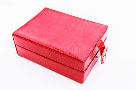 Red leather box isolated on white backgroundの写真素材