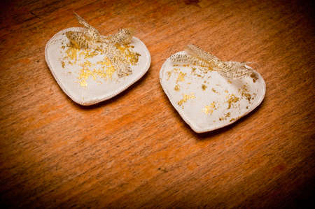 two hearts on a woodの写真素材