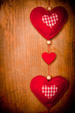 hearts on woodの写真素材