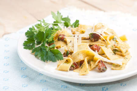 Spaghetti Carbonara with bacon, parsley and cheeseの写真素材