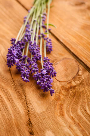 lavender flower on the wooden backgroundの写真素材