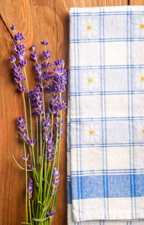 lavender flower on the wooden backgroundの写真素材