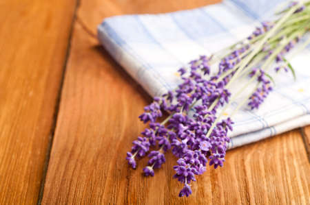 lavender flower on the wooden backgroundの写真素材