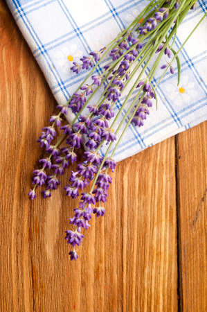 lavender flower on the wooden backgroundの写真素材