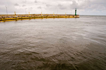 Harbour entrance from the sea at eba showing the breakwaterの写真素材