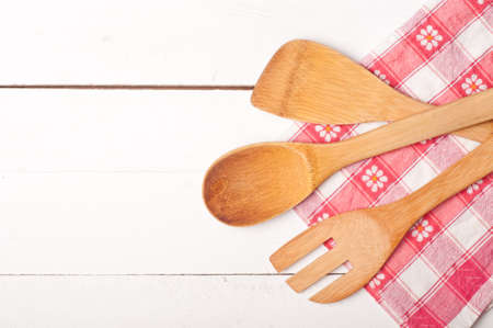 wooden table and tableclothの写真素材