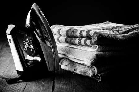 Old electric iron, touch-up in retro style. Black and White Photographyの写真素材