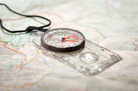 The concept of navigation in the area. Map and compassの写真素材