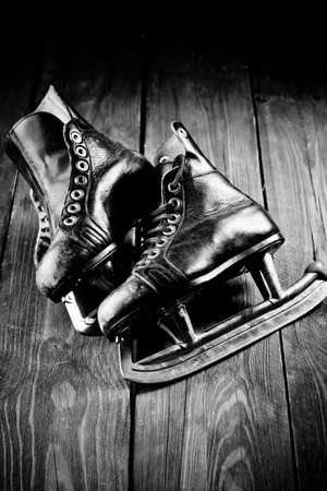Old skates. Black and white photographyの写真素材