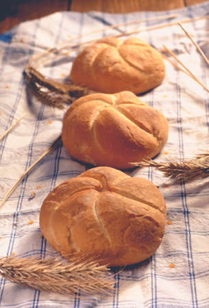 bread on wooden boards, touch-up in retro styleの写真素材