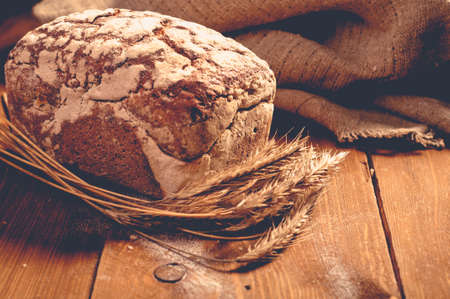 bread on wooden boards, touch-up in retro style