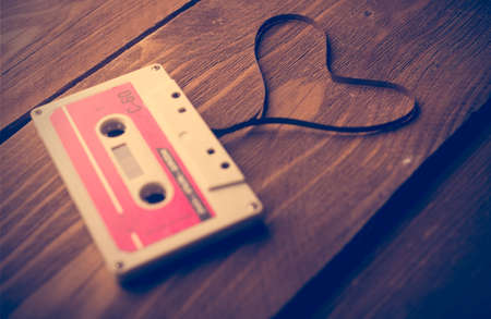 Audio cassette tape in the shape of heart. Retouching vintage.の写真素材
