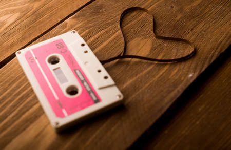 Audio cassette tape in the shape of heartの写真素材