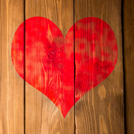 heart painted on wooden boardsの写真素材