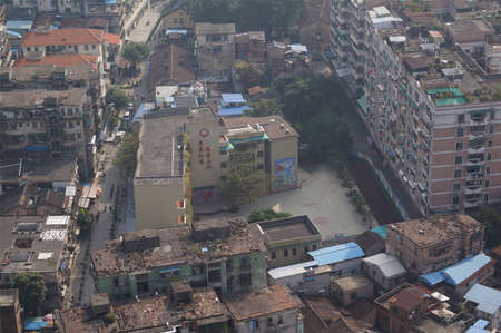 High angle view of buildings in a townのeditorial素材