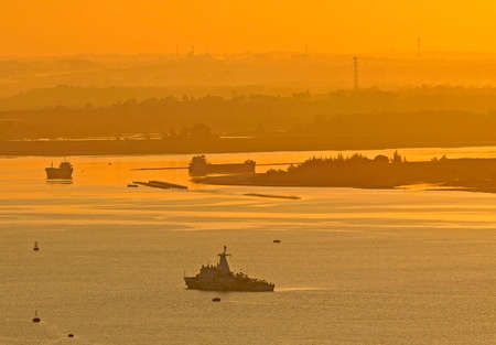 Sea area under sunsetの写真素材