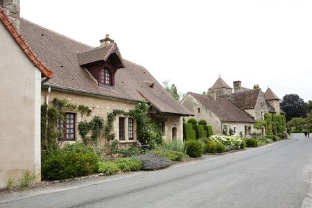 Houses in a street in Apremont-sur-Aliier, Franceの写真素材