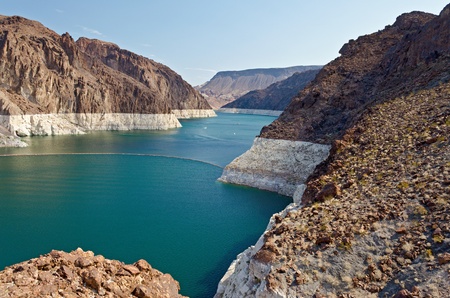 Colorado River at Hoover Dam, Nevadaの写真素材