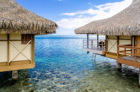 Overwater Bungalows, Moorea, French Polynesiaの写真素材