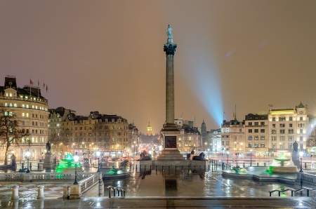 Trafalgar Square at night with the Big Ben on the background, London, UKのeditorial素材