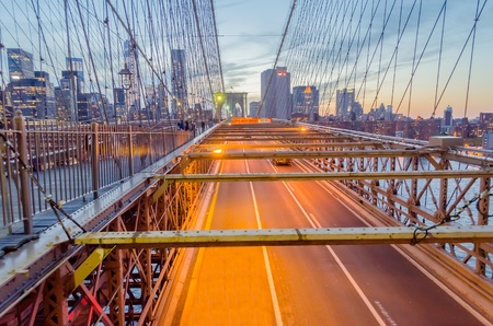 Brooklyn Bridge at night, New York, USAの写真素材