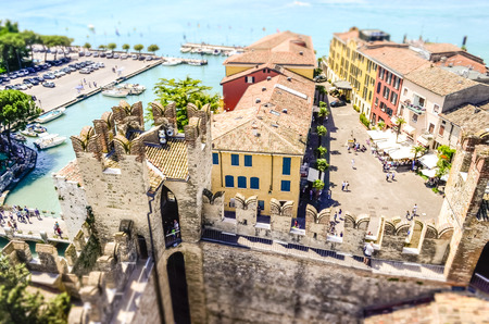 Aerial View of Sirmione from the Scaliger Castle over the Garda Lake, Italyのeditorial素材