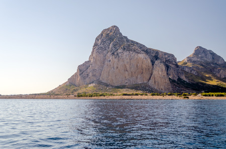 View of San Vito Lo Capo from the sea, Sicilyの写真素材