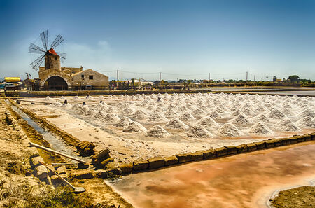 The Salt Flats of Trapani, Sicily, Italyの写真素材