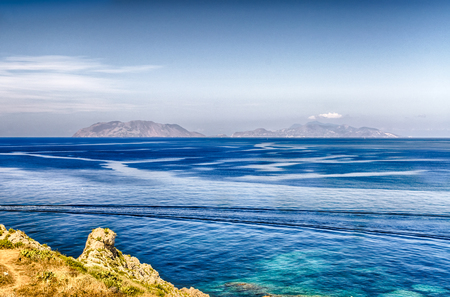 Aelolian Islands as seen from Milazzo, Sicilyの写真素材