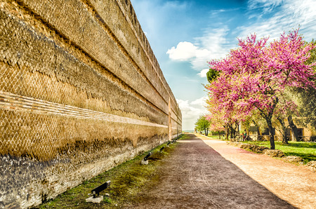 Historical Walls inside the roman ruins of Villa Adriana (Hadrian's Villa), Tivoli, Italyの写真素材