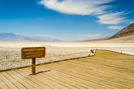 Badwater Basin, the lowest elevation point in USA, Death Valley National park in Californiaの写真素材