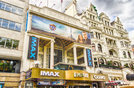 LONDON - MAY 28: Facade of the Empire Cinema in Leicester Square, London, on May 28, 2015. The Empire cinema was built in 1884 by Thomas Verity.のeditorial素材