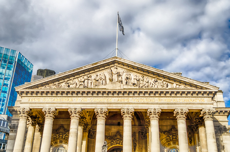 The Royal Exchange Building in the financial district of London, UKの写真素材
