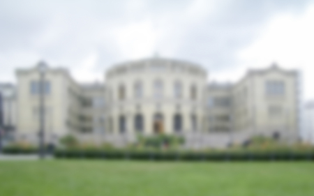 Defocused Background on the Norwegian Parliament, Oslo, Norway. Intentionally blurred post production for bokeh effect.の写真素材