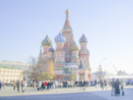 Defocused Background of St. Basil's Cathedral in Moscow, Russia. Intentionally blurred post production for bokeh effectの写真素材
