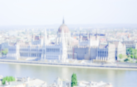 Defocused Background of the Hungarian Parliament in Budapest, Hungary. Intentionally blurred post production for bokeh effectの写真素材