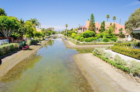 Residential area with canals in Venice Beach, Los Angeles, Californiaのeditorial素材