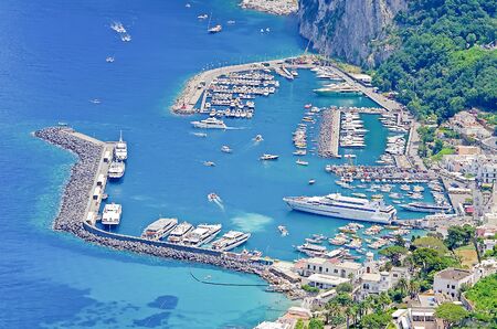 Touristic Harbour at the Island of Capri, Mediterranean Sea, Italyの写真素材